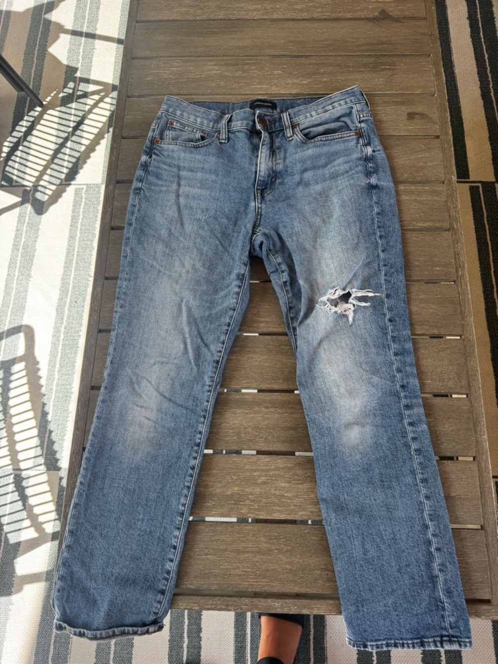 J. Crew Women’s Blue Denim Boyfriend Jeans with Copper Button Detail -size 27